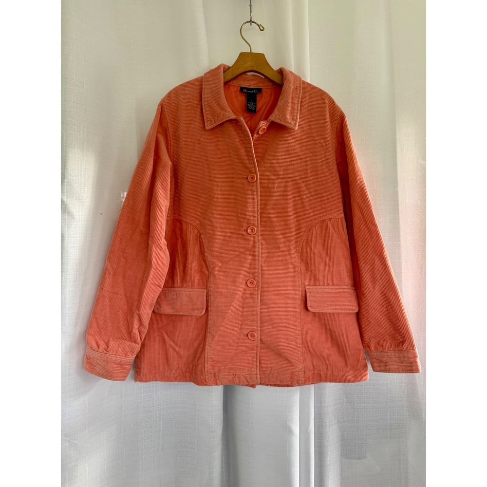Denim & Co Coral Pink Corduroy Jacket Women's L Chore Coat Utility Farmcore